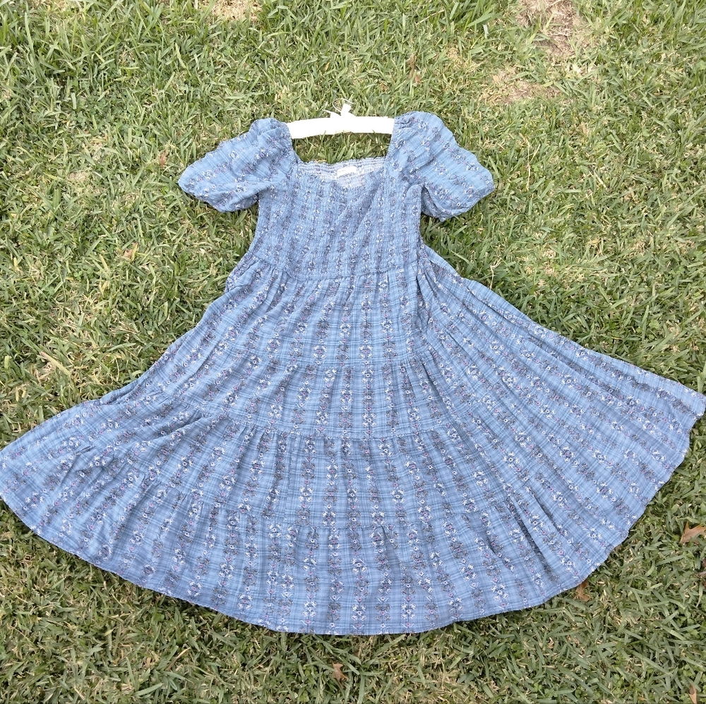 Sonoma Blue And Pink Print Cotton/Rayon Tiered And Smocked Dress XL
